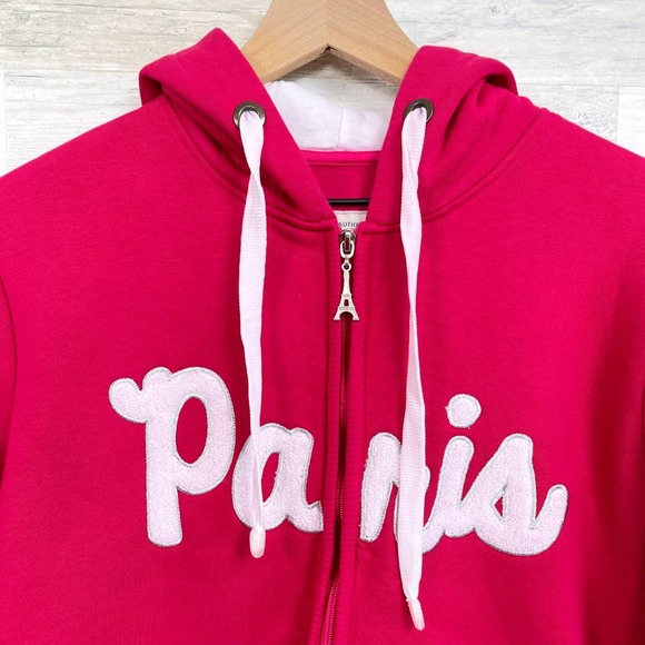 France Authentique Paris Effiel Tower Applique Hoodie Sweatshirt Pink Womens XL - Picture 2 of 9